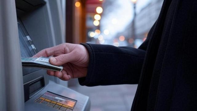 Persona retirando dinero de un cajero automático.