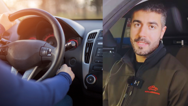 Interior de un coche y mecánico de Taller Auto Carrascosa.