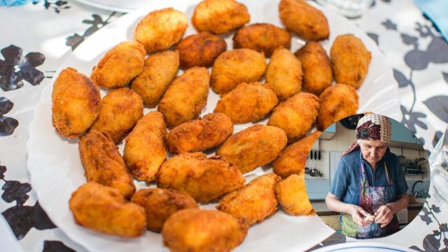 Abuela haciendo croquetas.