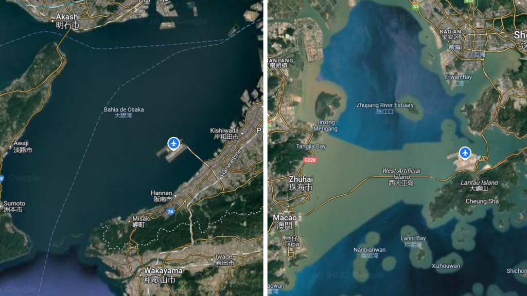 Aeropuerto de Osaka (izquierda) y Aeropuerto de Hong Kong (derecha)