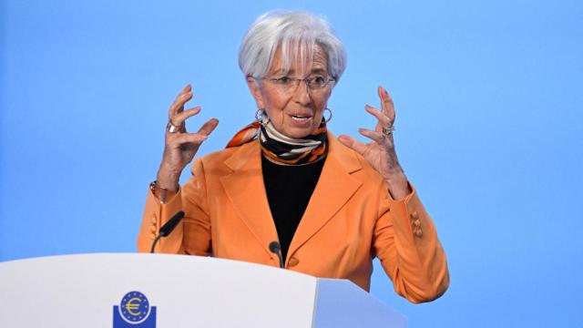 La presidenta del BCE, Christine Lagarde, durante la rueda de prensa de este jueves en Fráncfort