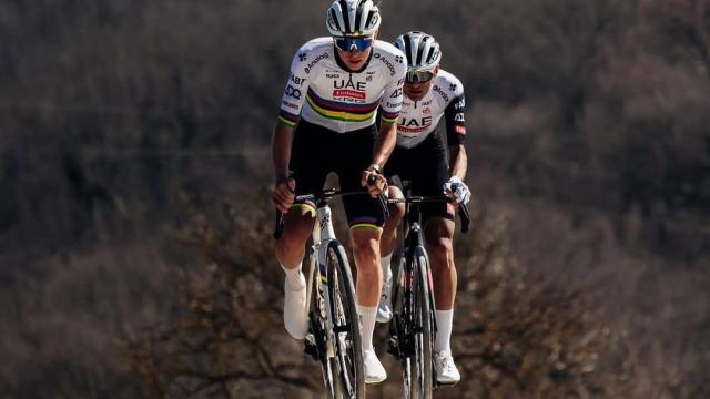 Tadej Pogacar, durante el reconocimiento de la Strade Bianche.