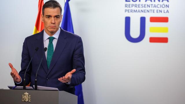 Pedro Sánchez, presidente del Gobierno, en la rueda de prensa posterior al último Consejo Europeo en Bruselas.