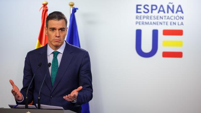 Pedro Sánchez este jueves en la rueda de prensa posterior al Consejo Europeo en Bruselas.