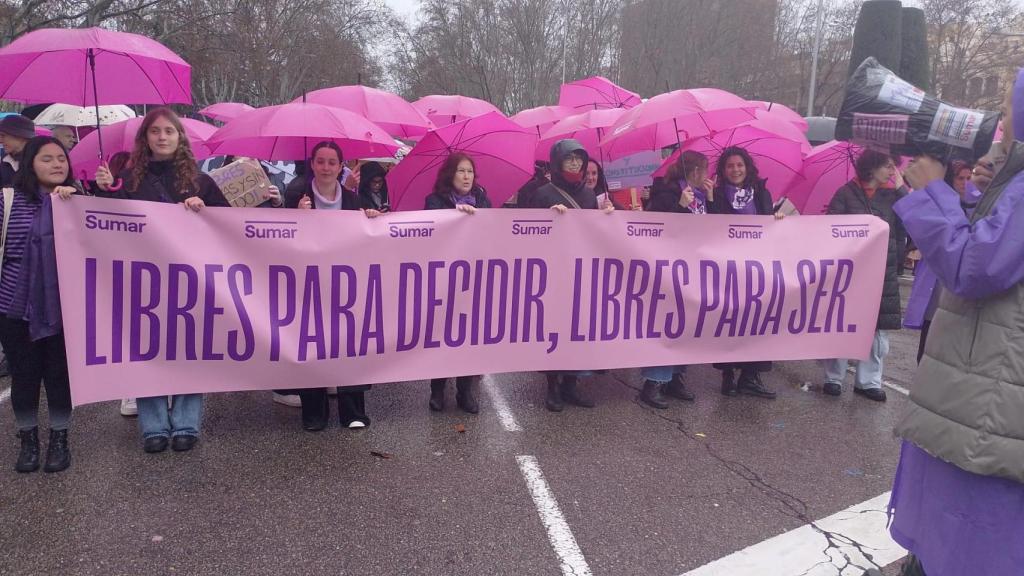 Un grupo de manifestantes de Sumar, este sábado.