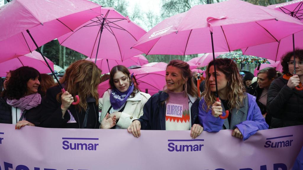 La ministra de Trabajo, Yolanda Díaz, en la manifestación de este sábado en Madrid.