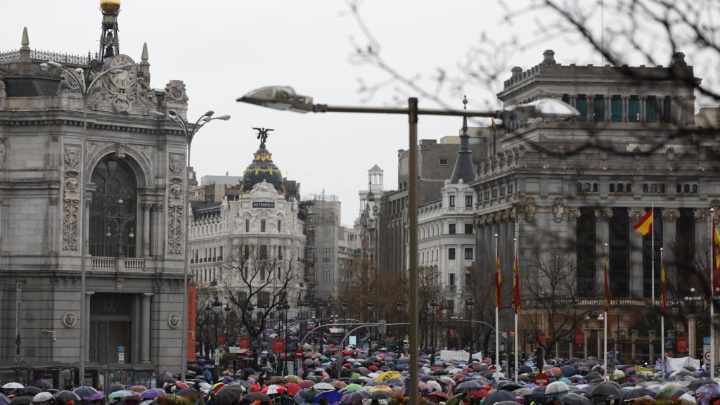 Imagen de la manifestación a su paso por la plaza de Cibeles.