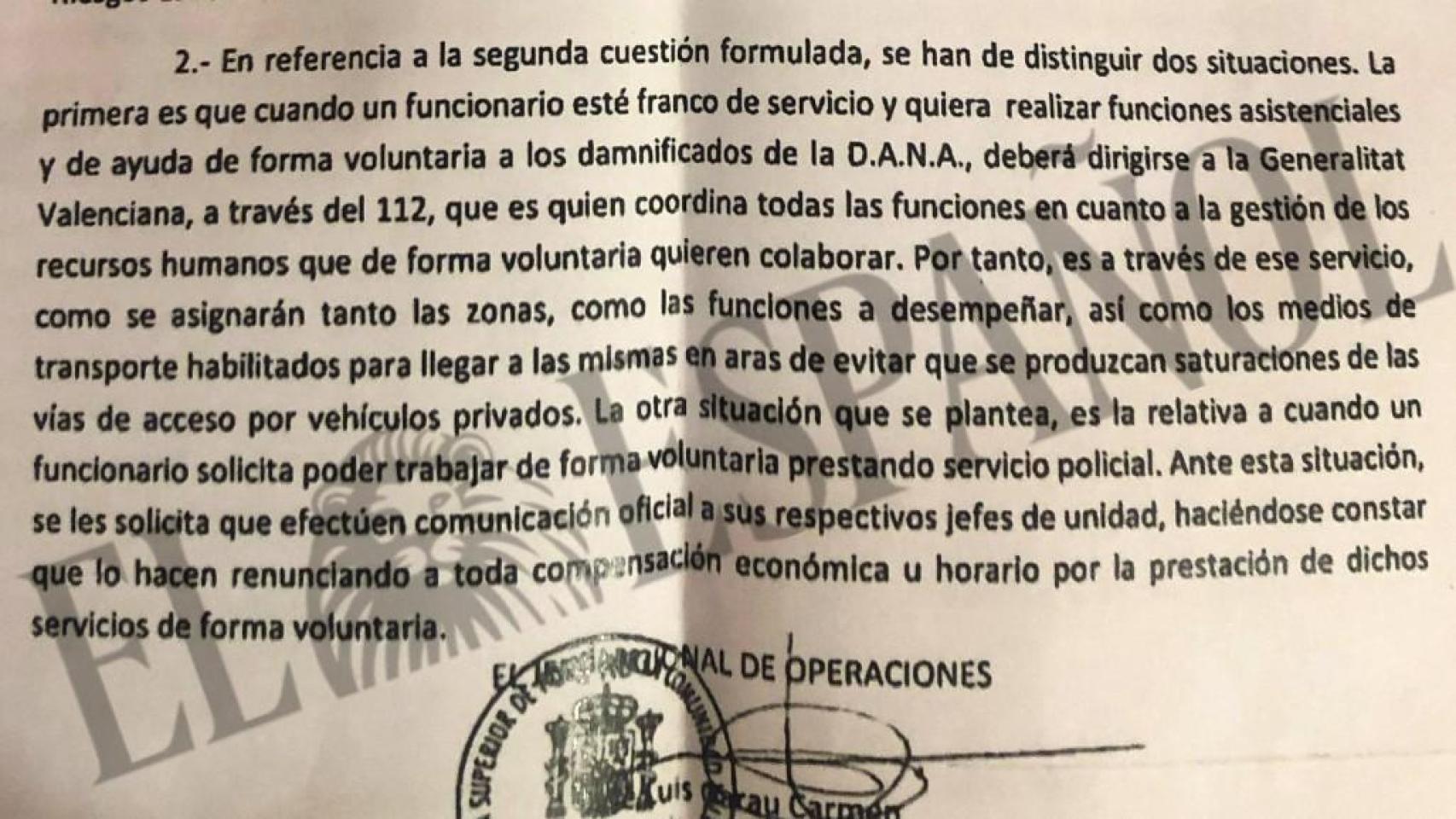 El Gobierno rechazó a policías voluntarios la primera semana de la dana y les instó a ofrecer su ayuda "a través del 112"