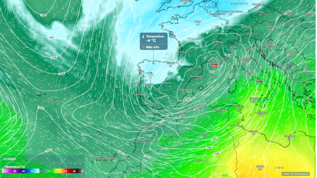 La nueva borrasca al pasar sobre la Península Ibérica podría inyectar una masa de aire ártico.