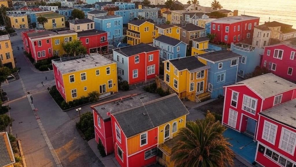 ⁠El pueblo más colorido de Estados Unidos está en California: casas brillantes al lado del azul del océano