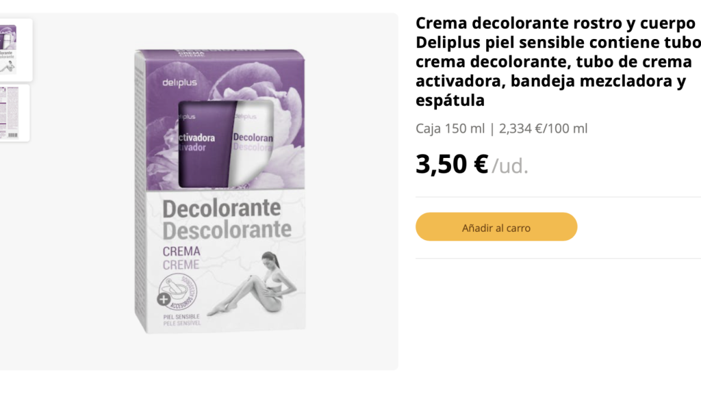 Crema decolorante rostro y cuerpo Deliplus.