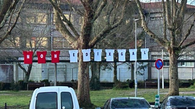 Protesta del CEIP Lamas de Abade de Santiago contra el 'E-Dixgal'.