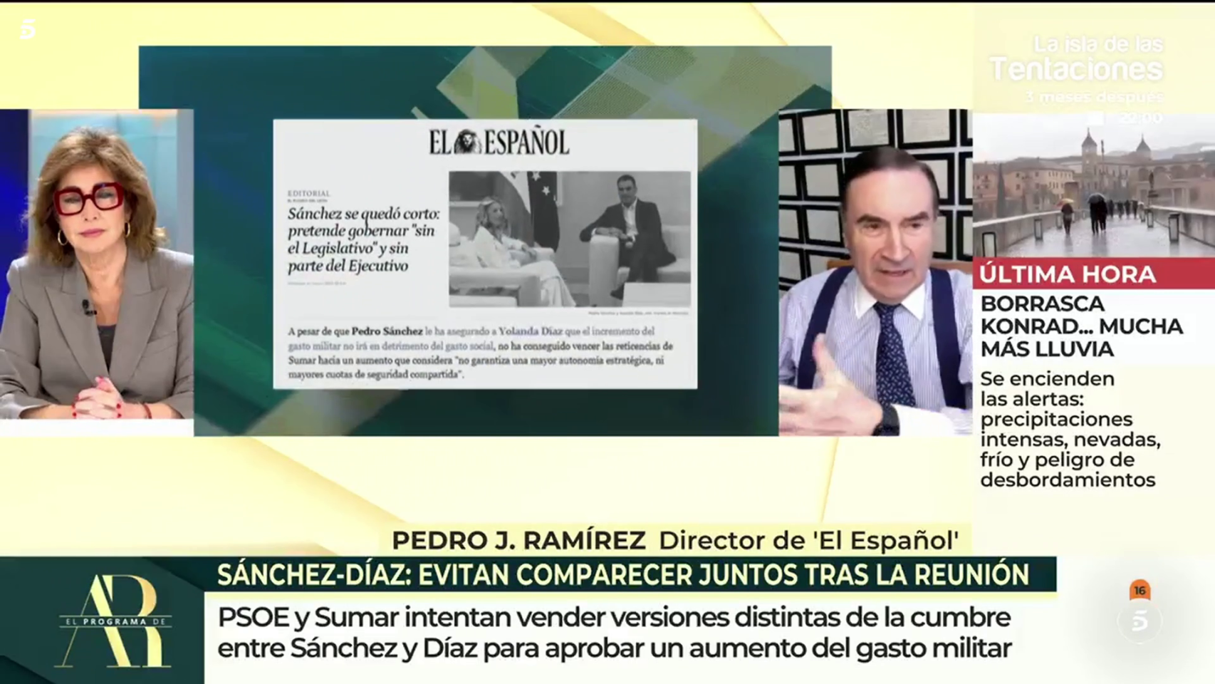 Pedro J. Ramírez: "Si Sánchez no puede llevar al Parlamento el gasto en Defensa, que convoque elecciones"