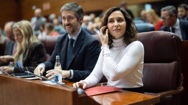 La presidenta de la Comunidad de Madrid, Isabel Díaz Ayuso, este jueves en la Asamblea de Madrid.