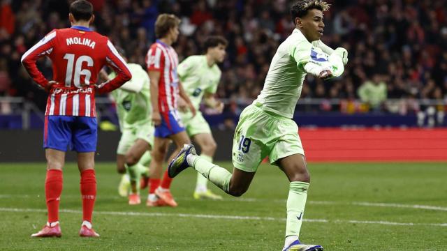 Lamine Yamal celebra su gol al Atlético de Madrid.