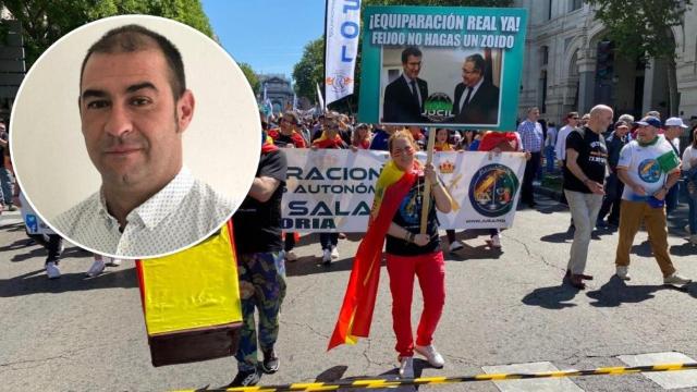 El secretario general de Jucil, Ernesto Vilariño, y una manifestación de la asociación, en un montaje de EL ESPAÑOL