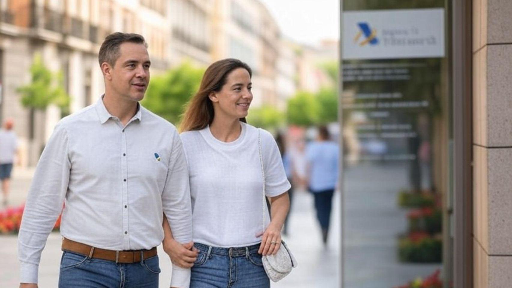 Pareja entrando en las oficinas de Agencia Tributaria. Imagen de archivo.