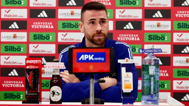 Unai Simón, en rueda de prensa con la selección española.