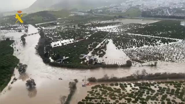 Así se ha inundado el Valle del Guadalhorce en Málaga tras la borrasca Laurence