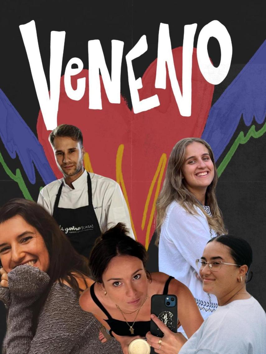 De izquierda a derecha: Alejandra Merit, propietaria de Veneno Concept; Sergio Llinares, chef y jefe de cocina; Carla Gil, programación y merchandising; Julia Carrasco, diseñadora y creadora de contenido y Saray García, jefa del local.