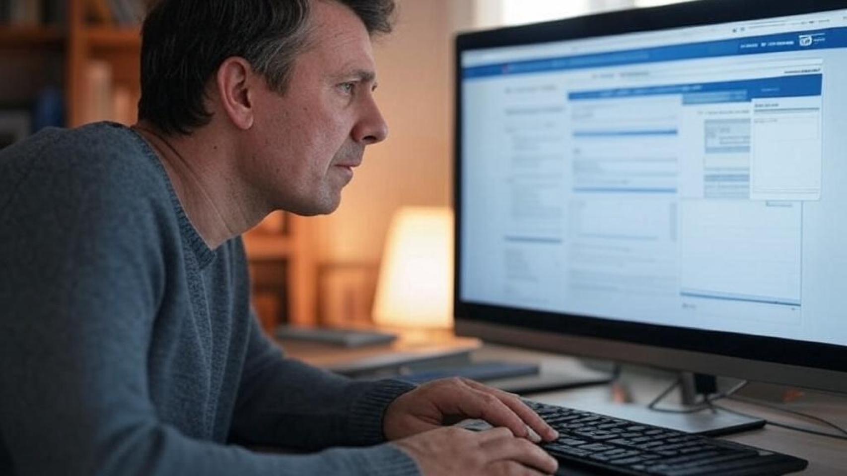 Hombre haciendo la declaración de la Renta.