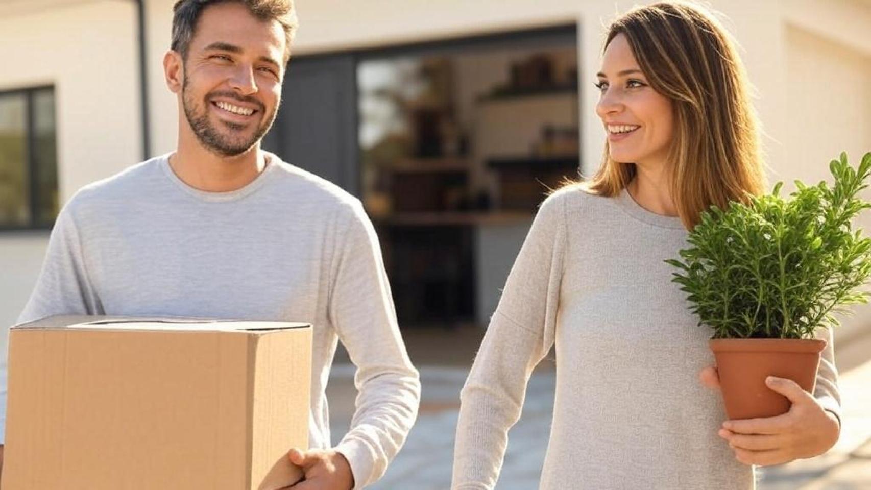 Pareja mudándose a su casa.