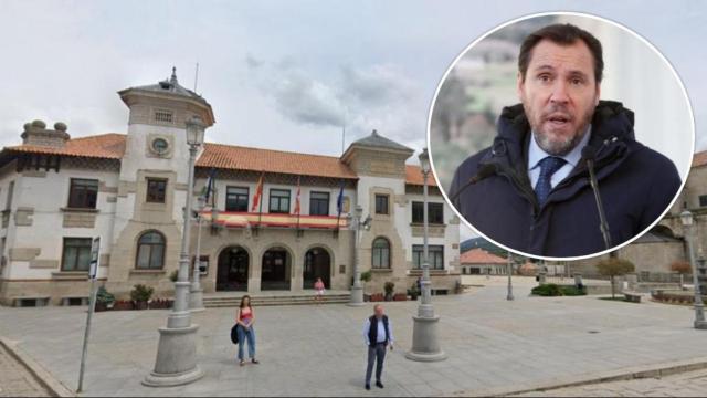 El municipio segoviano de El Espinar y el ministro de Transportes y Movilidad Sostenible, Óscar Puente, en un montaje de EL ESPAÑOL