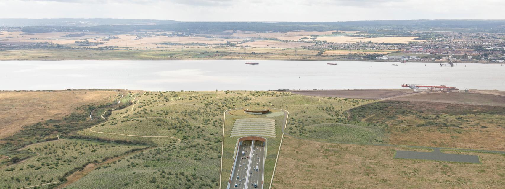Render de la entrada nortel del túnel del Lower Thames Crossing