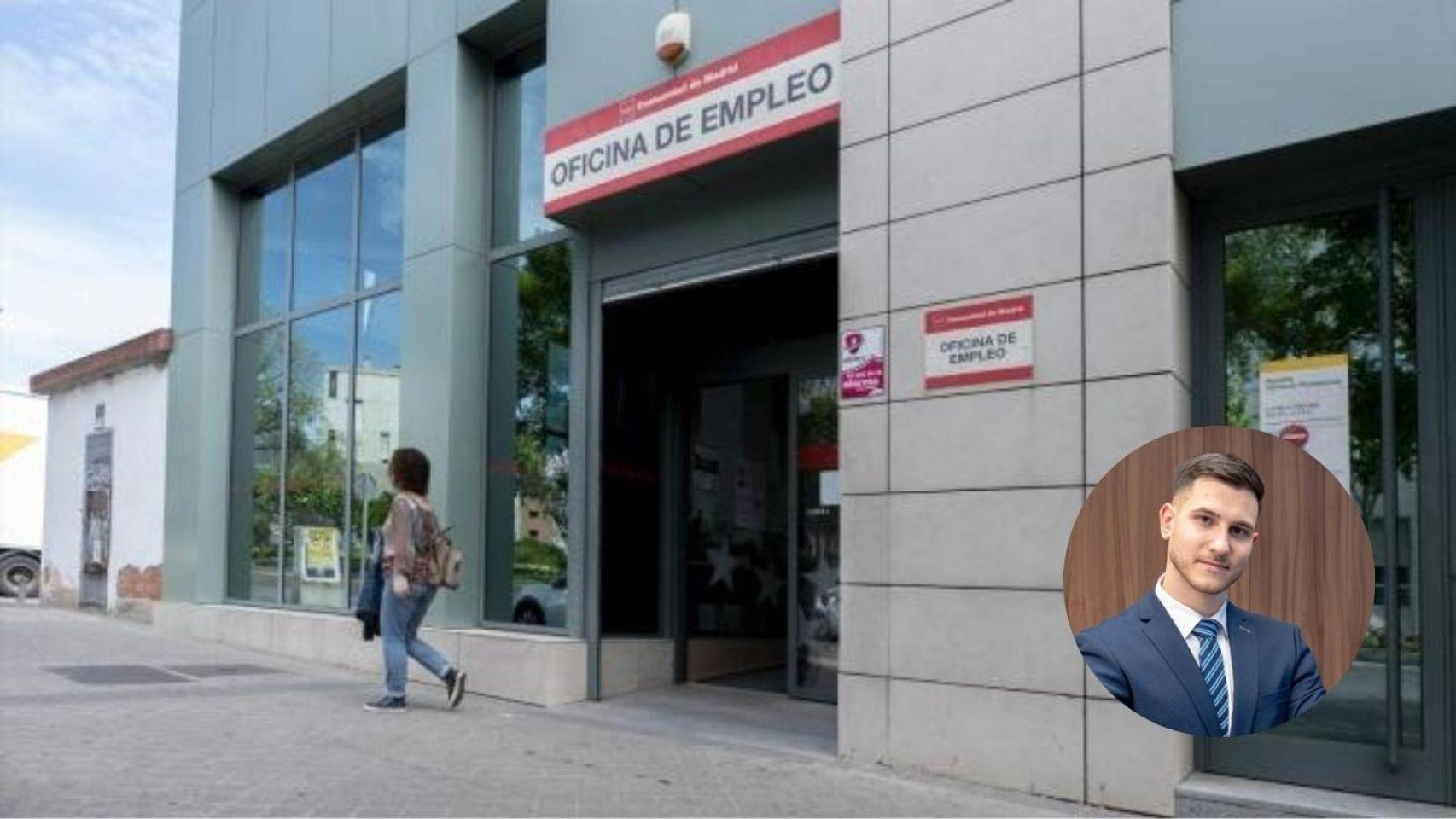 Montaje. David Reclama, abogado y oficinas del SEPE.