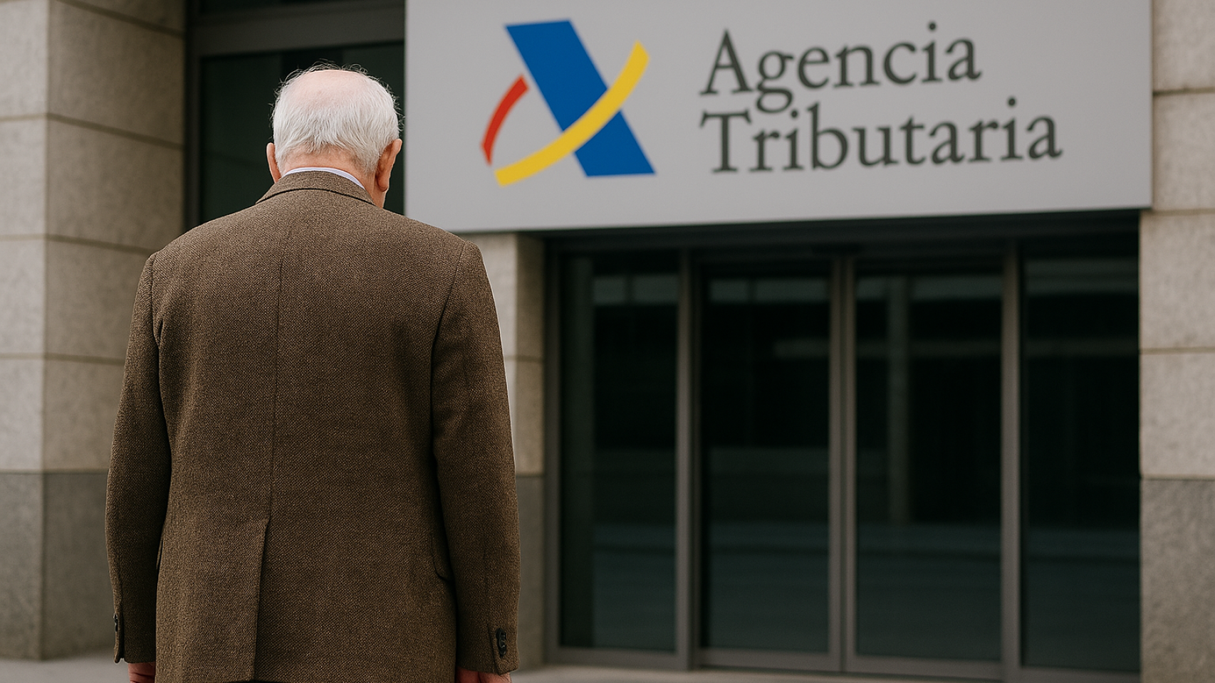 Jubilado delante de la agencia tributaria.