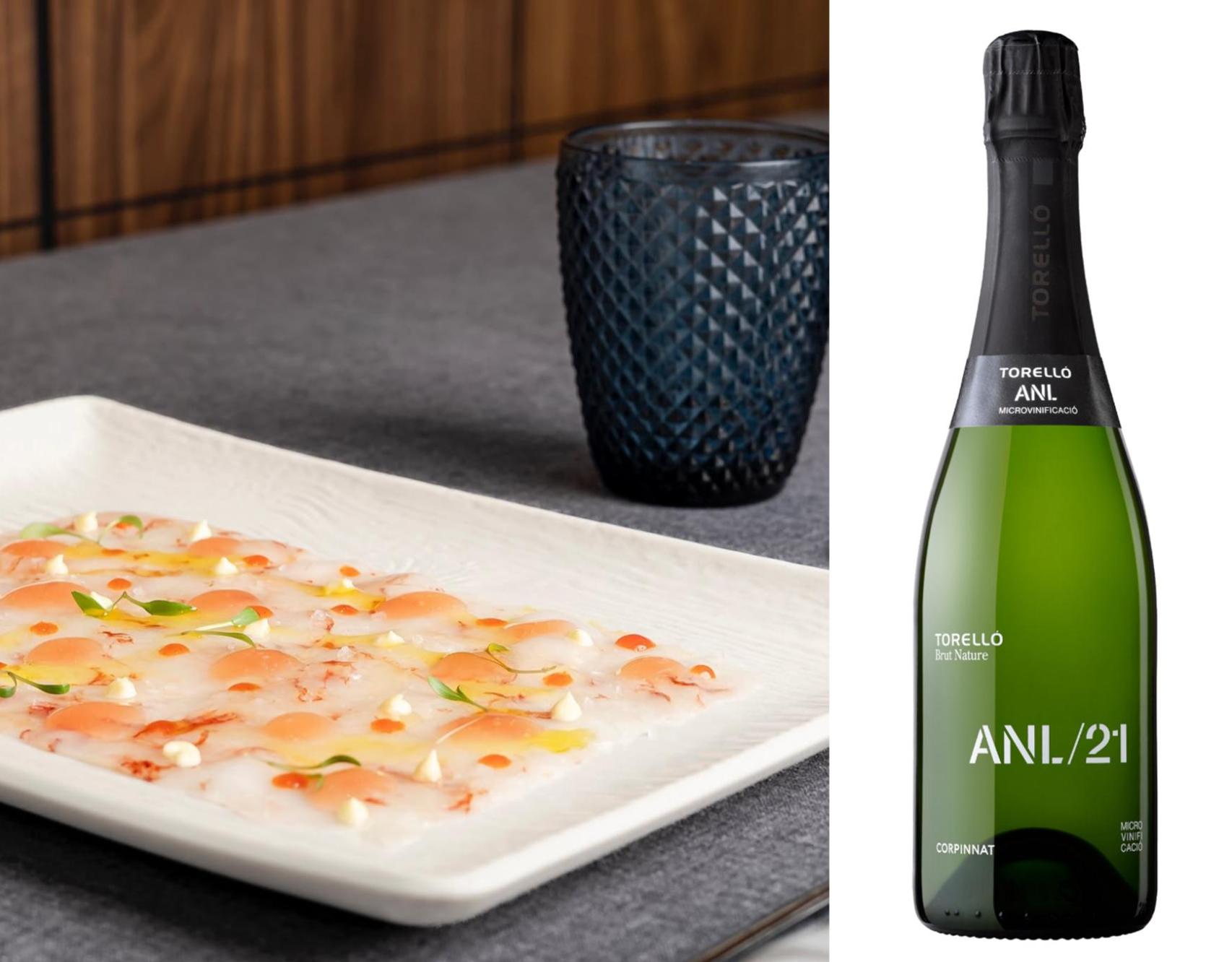 Carpaccio de gamba al ajillo + Torelló Ancestrall ANL/21