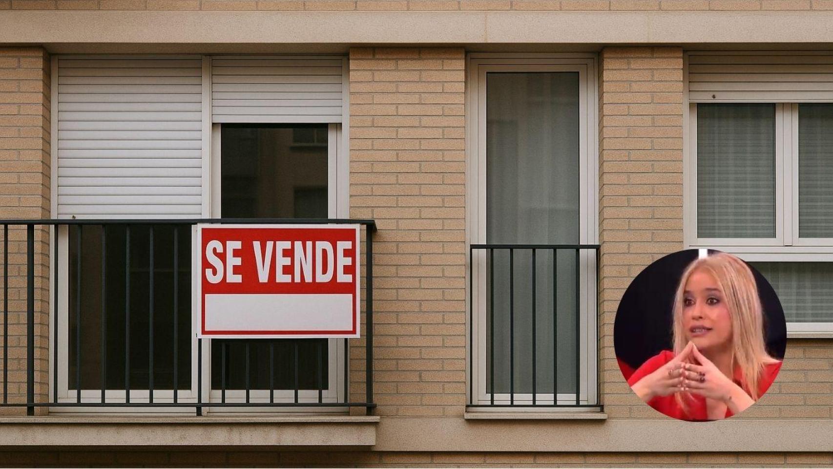 Montaje con un piso en venta y Afra Blanco, sindicalista.