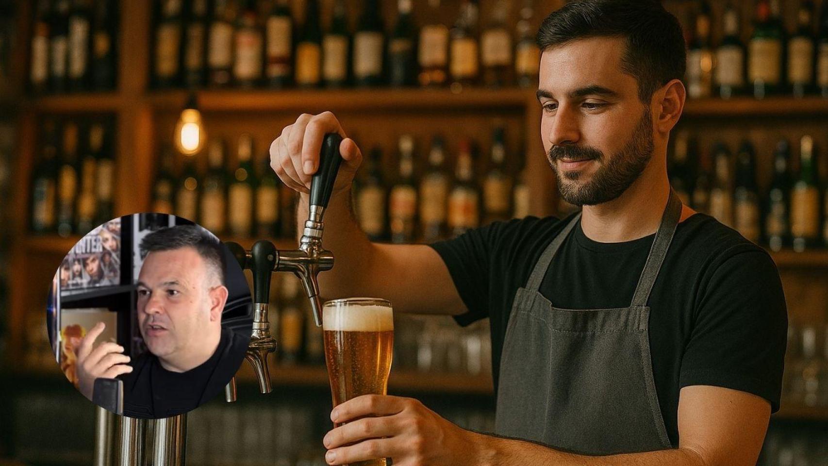 Montaje de un camarero y José Elías, experto en finanzas.