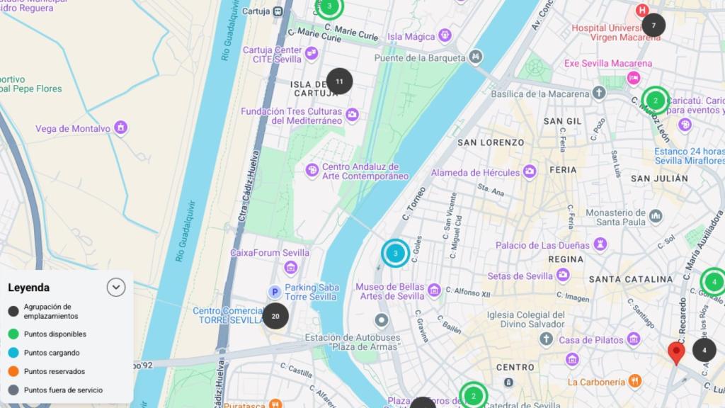 Cargadores en el mapa Reve