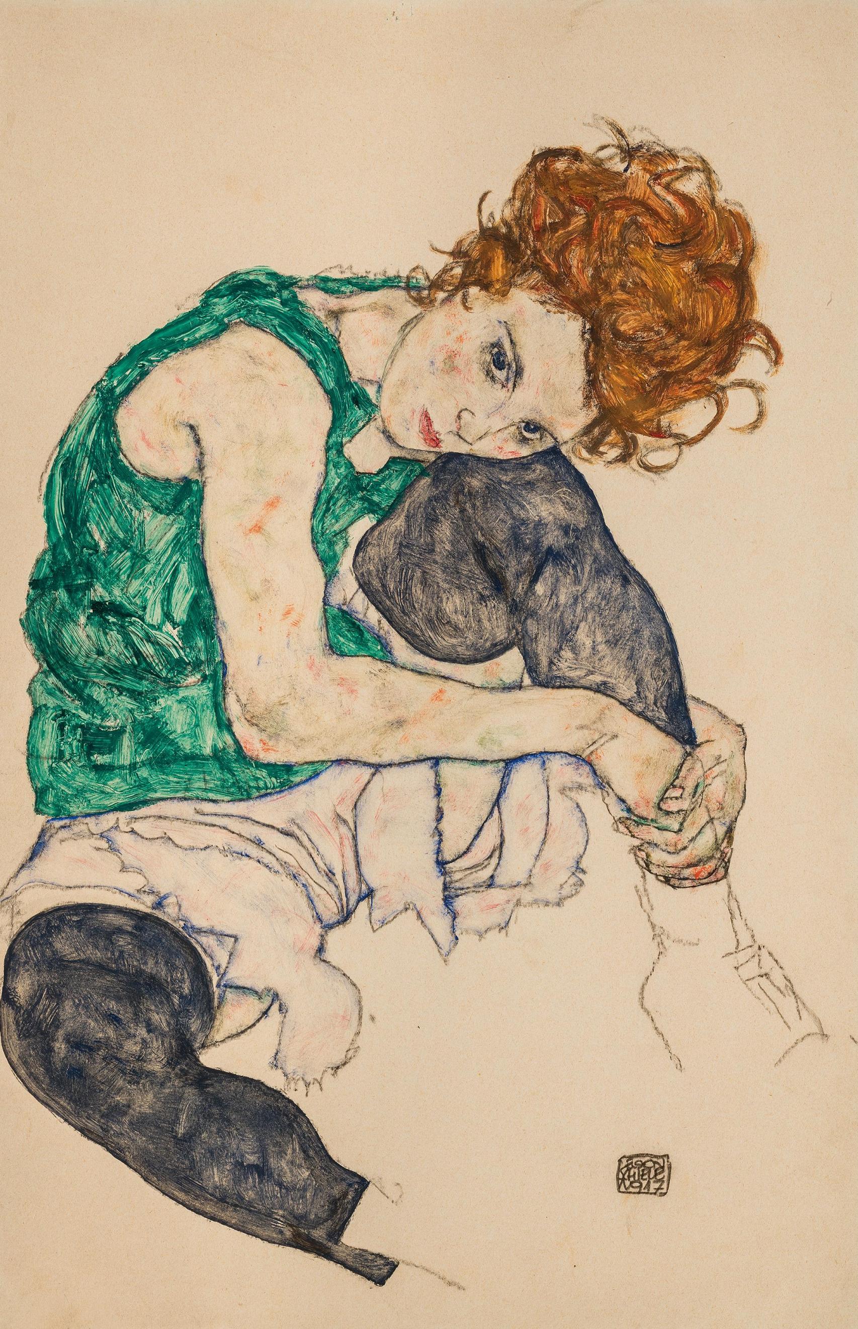 'Mujer sentada con la rodilla doblada', 1917. Foto: National Gallery Prague 2025