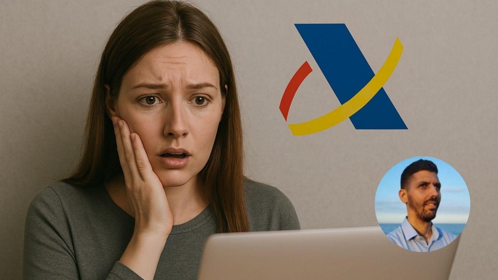 Montaje con mujer haciendo la declaración de la Renta y José Ramón López, experto fiscal.