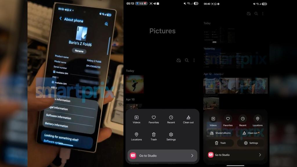 La app Galería con One UI 7 en la foto central y con One UI 8 en la derecha