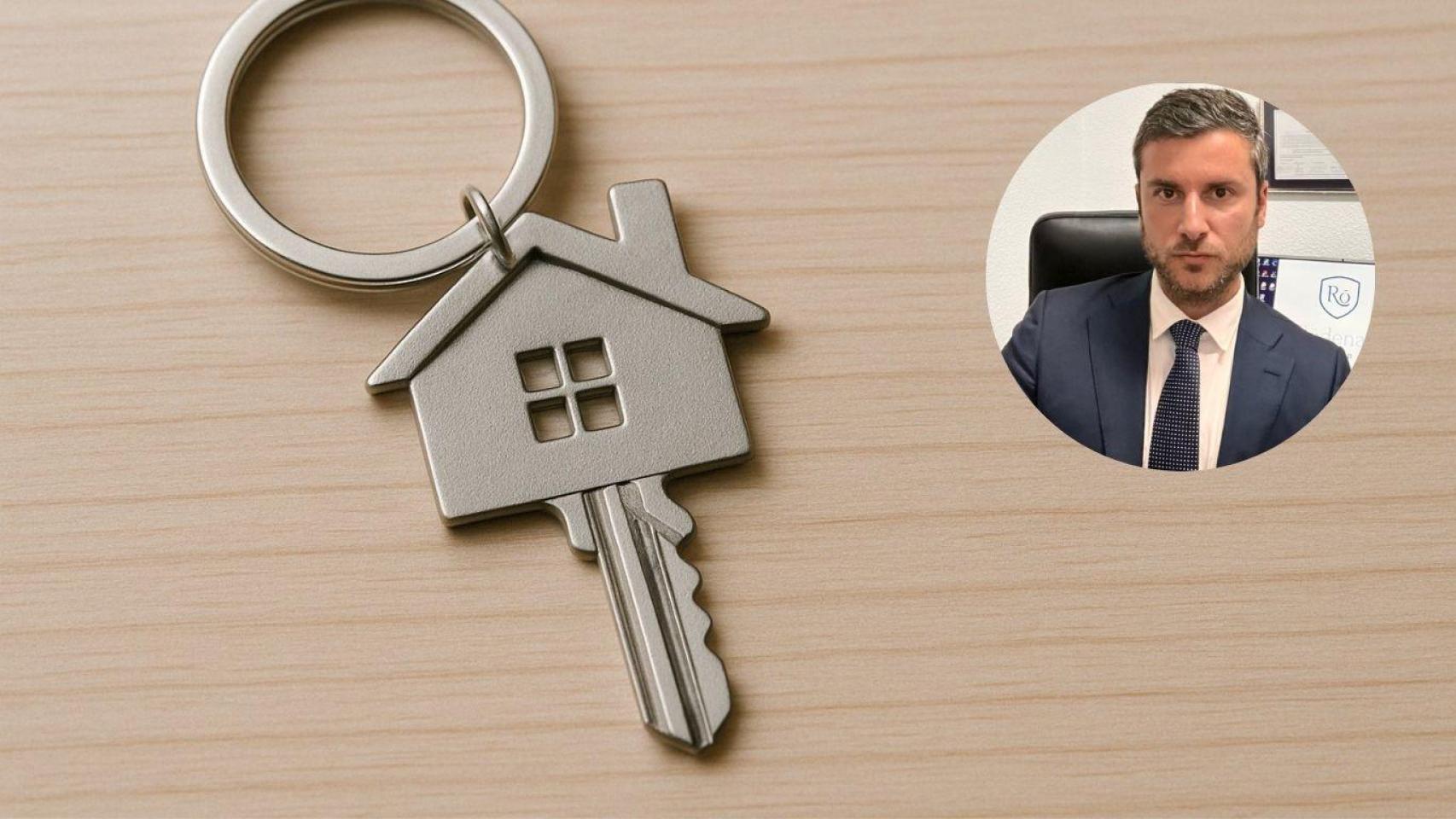 Montaje con llaves de una vivienda y Pablo Ródenas, abogado