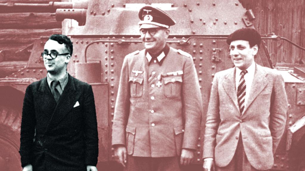 El escritor Robert Brasillach, a la izquierda, junto a Jacques Doriot, en el frente del este (1943).
