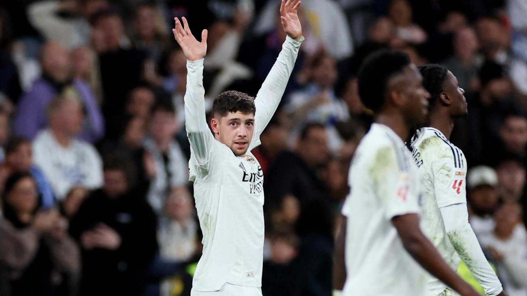 Fede Valverde celebra su gol en el tiempo de descuento ante el Athletic Club