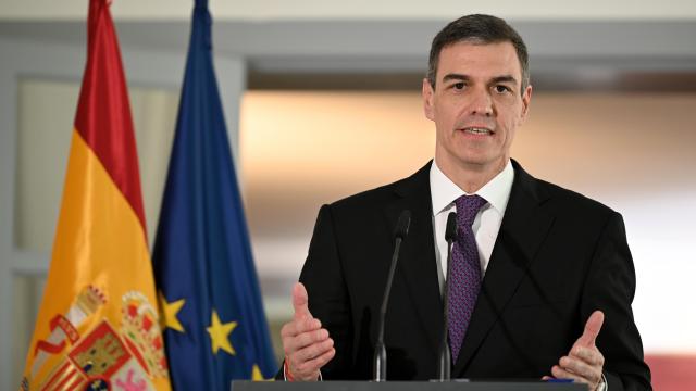 Pedro Sánchez en una comparecencia durante su viaje a China.