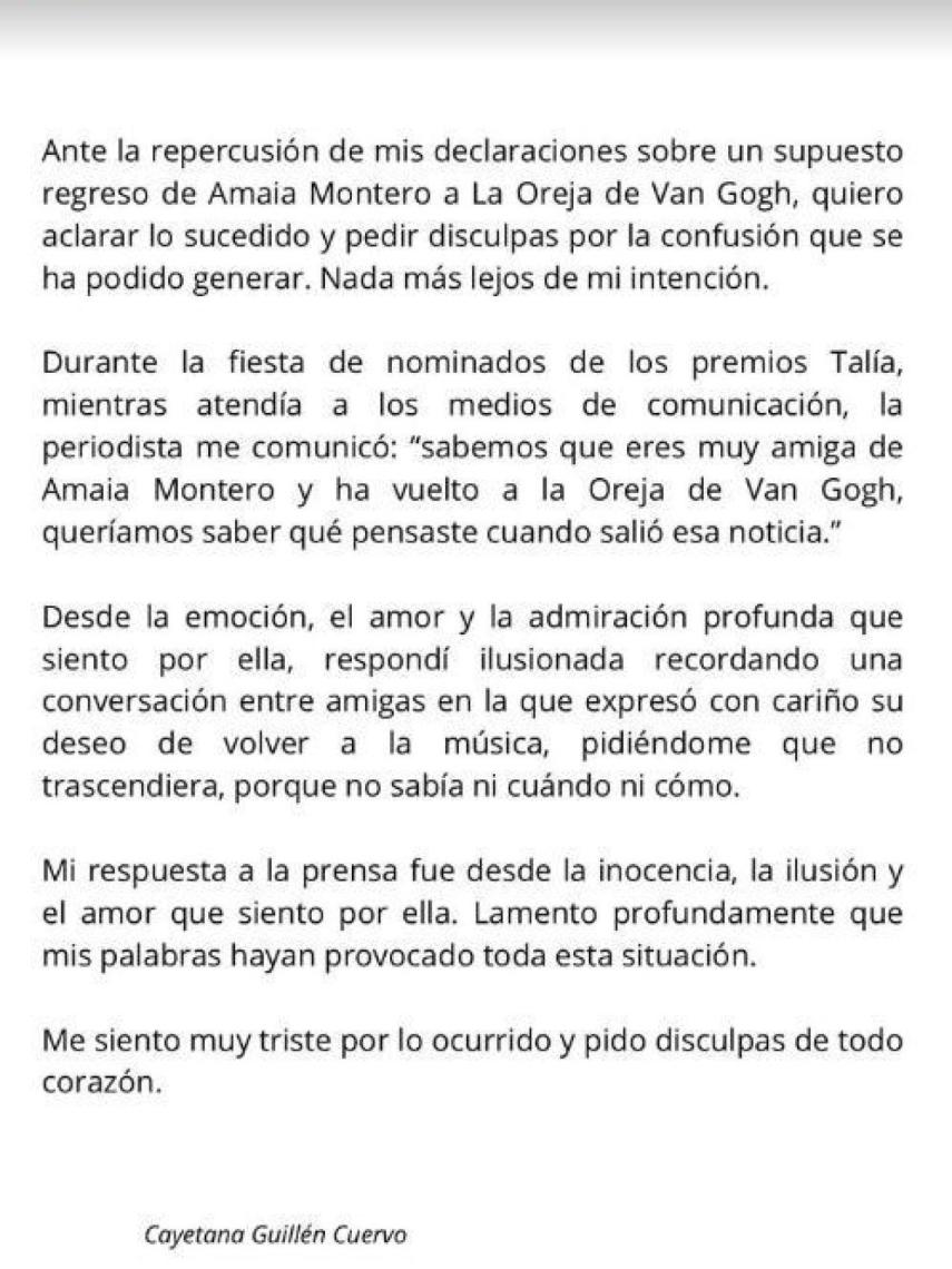 El mensaje que Cayetana Guillén Cuervo compartió después de la ira de Amaia.