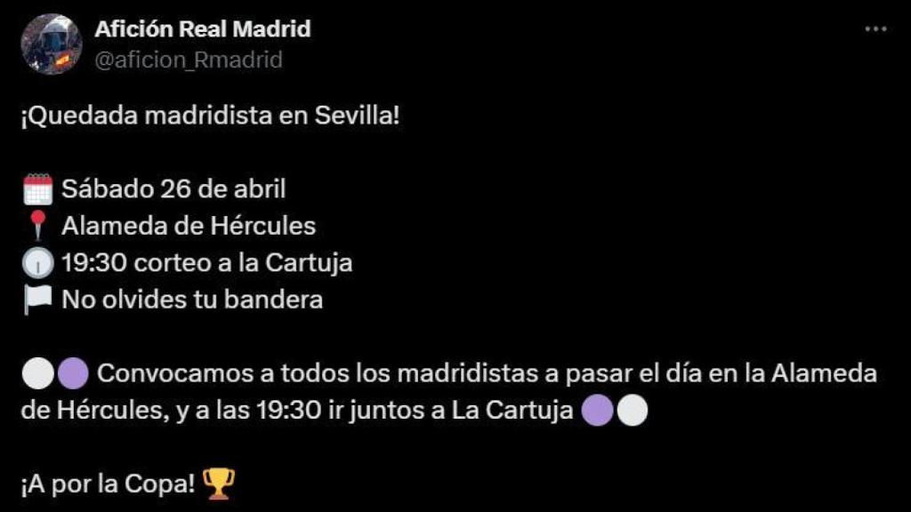 Captura de pantalla de una de las publicaciones de un aficionado del Real Madrid.