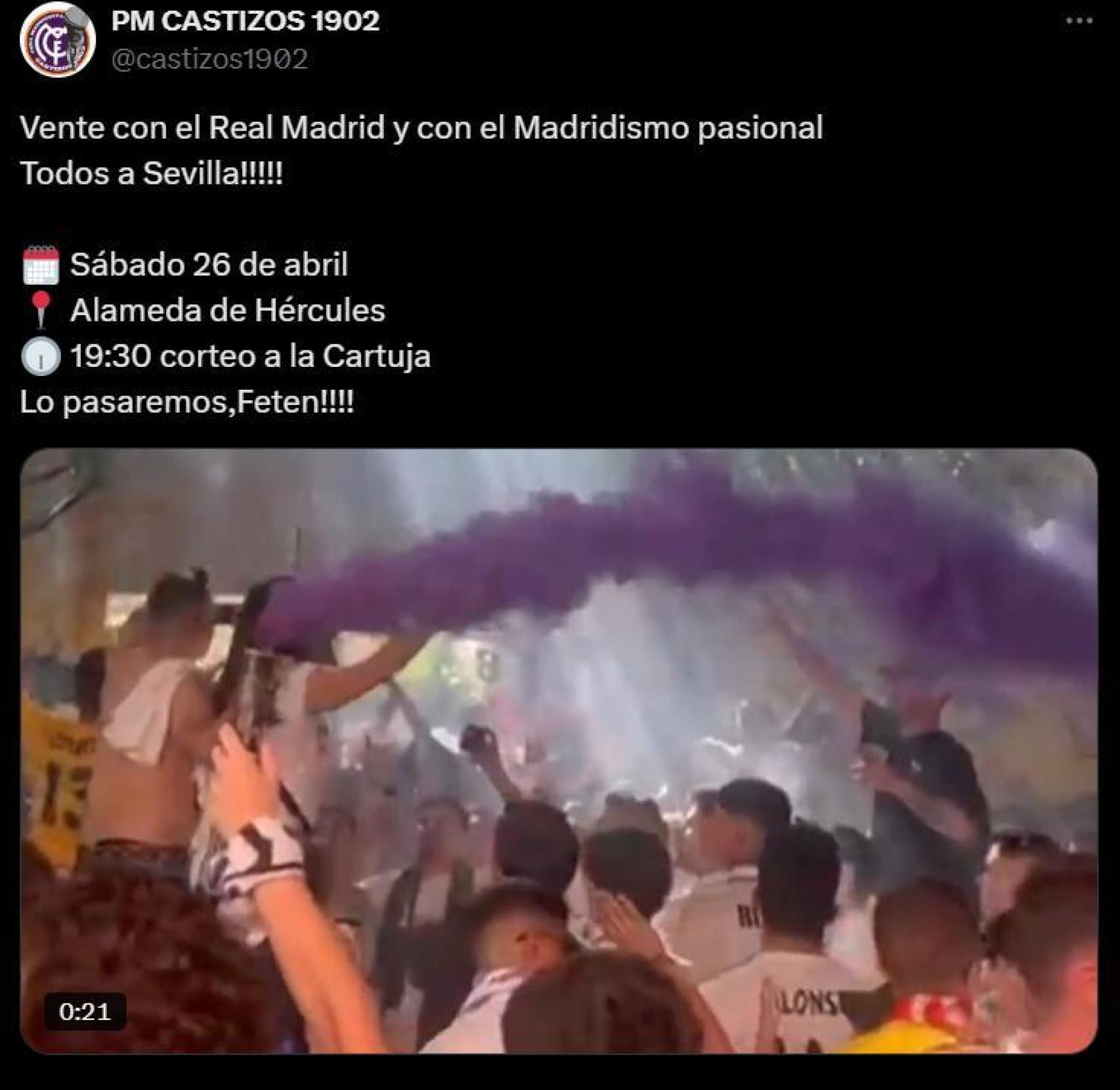 Una de las convocatorias de los madridistas a ocupar la Alameda de Hércules.
