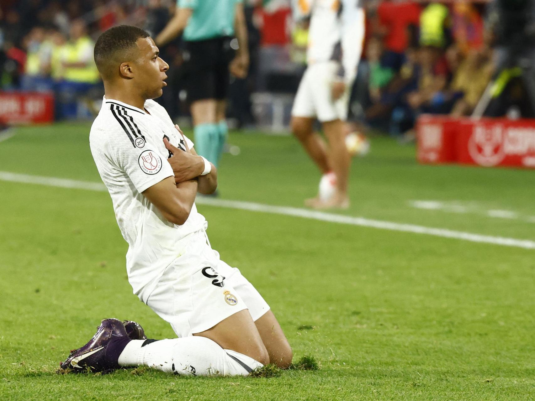 Mbappé celebra el gol ante el Barça en la final de la Copa del Rey.