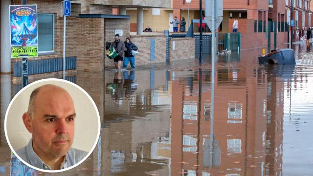 Imagen de las inundaciones en la zona sur de Ávila el pasado mes de marzo (foto: Rmstudios/Ical) y, en el recuadro, Francisco Martín Jiménez, uno de los impulsores de la plataforma