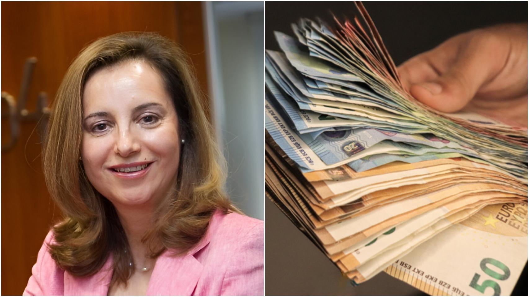 Montaje de Pilar Barcelona, asesora financiera, junto a varios billetes de euro.