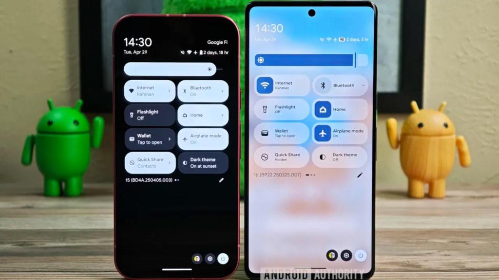 Rapid Android 15 (left) adjustments and the new design (DER)