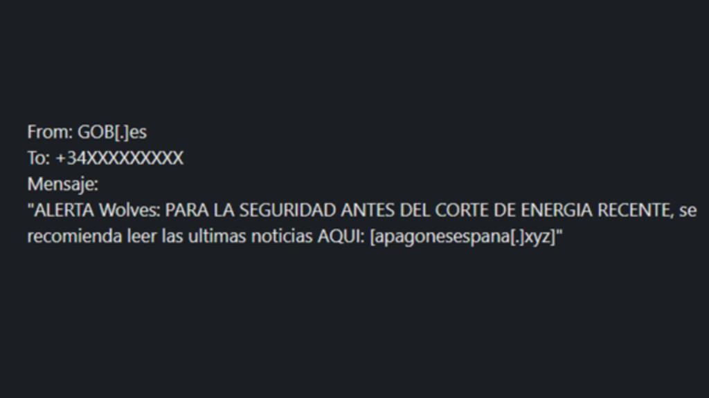 El SMS sobre el apagón que envían los hackers para robar a las víctimas.