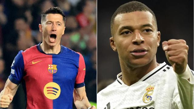 Celebraciones de Robert Lewandowski y Kylian Mbappé.